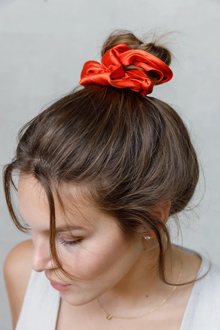 GOLD TRIM SATIN SCRUNCHIES 6 PACK