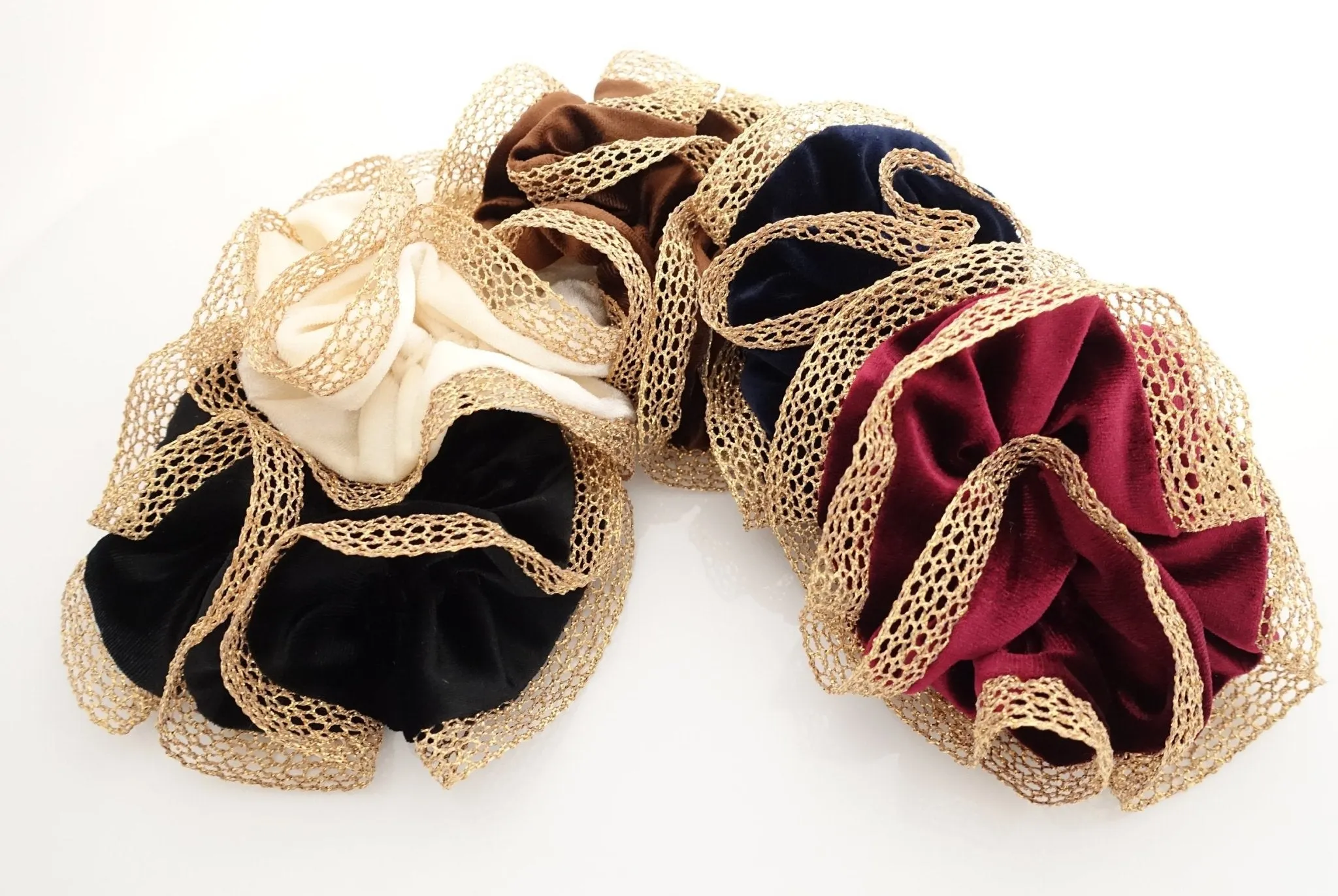 golden mesh trim velvet scrunchies dazzle decorated hair elastic scrunchy women hair accessory