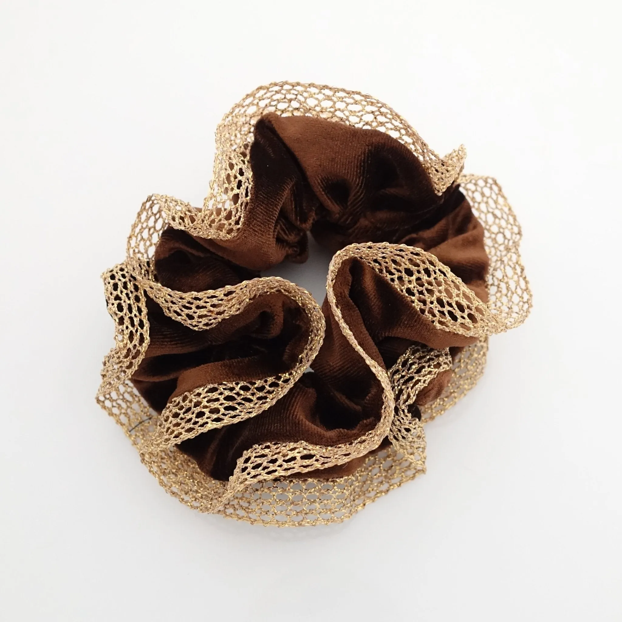 golden mesh trim velvet scrunchies dazzle decorated hair elastic scrunchy women hair accessory