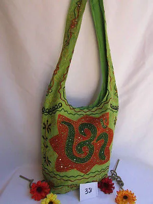 Green Orange Brown Cross Body Messenger Hand Fabric India Sign