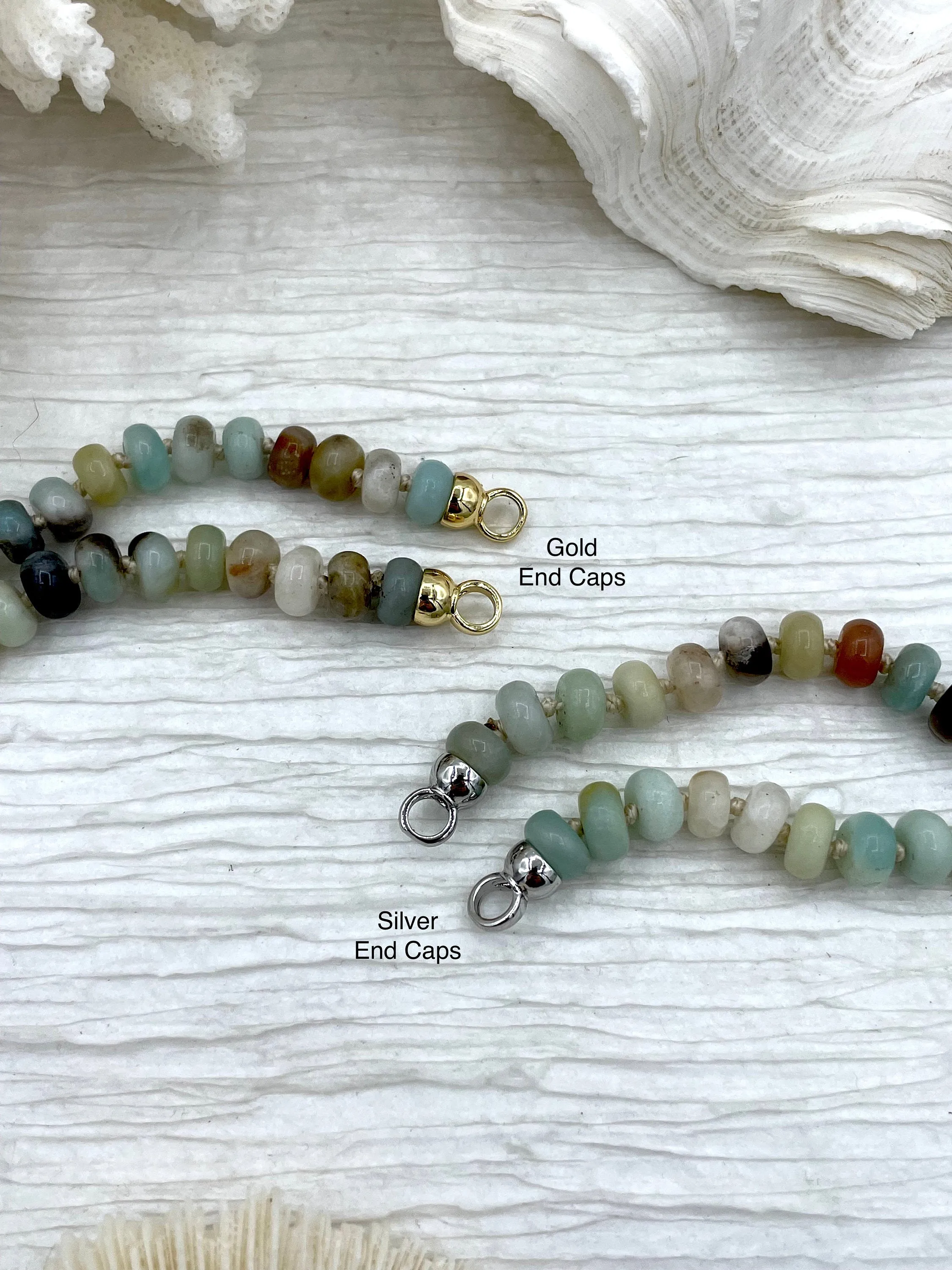 Hand Knotted Rondelle Amazonite Necklace, 16'5" W/Brass Closed Cap Ends, Gold or Silver End, Amazonite Necklace, Knotted Amazonite Fast Ship