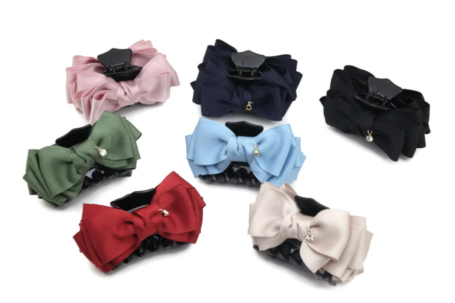 Handmade Grosgrain Solid Color Multi Layer Bow Hair Jaw Claw Clip