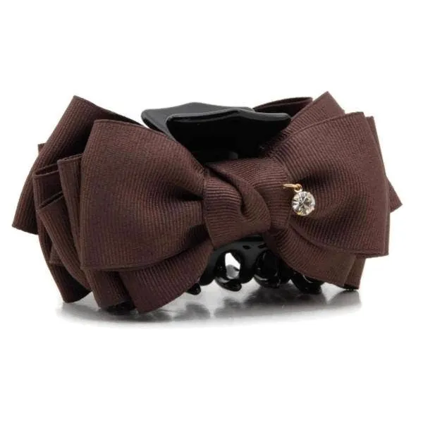 Handmade Grosgrain Solid Color Multi Layer Bow Hair Jaw Claw Clip