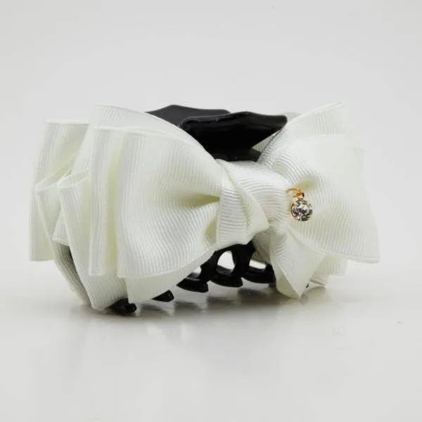 Handmade Grosgrain Solid Color Multi Layer Bow Hair Jaw Claw Clip