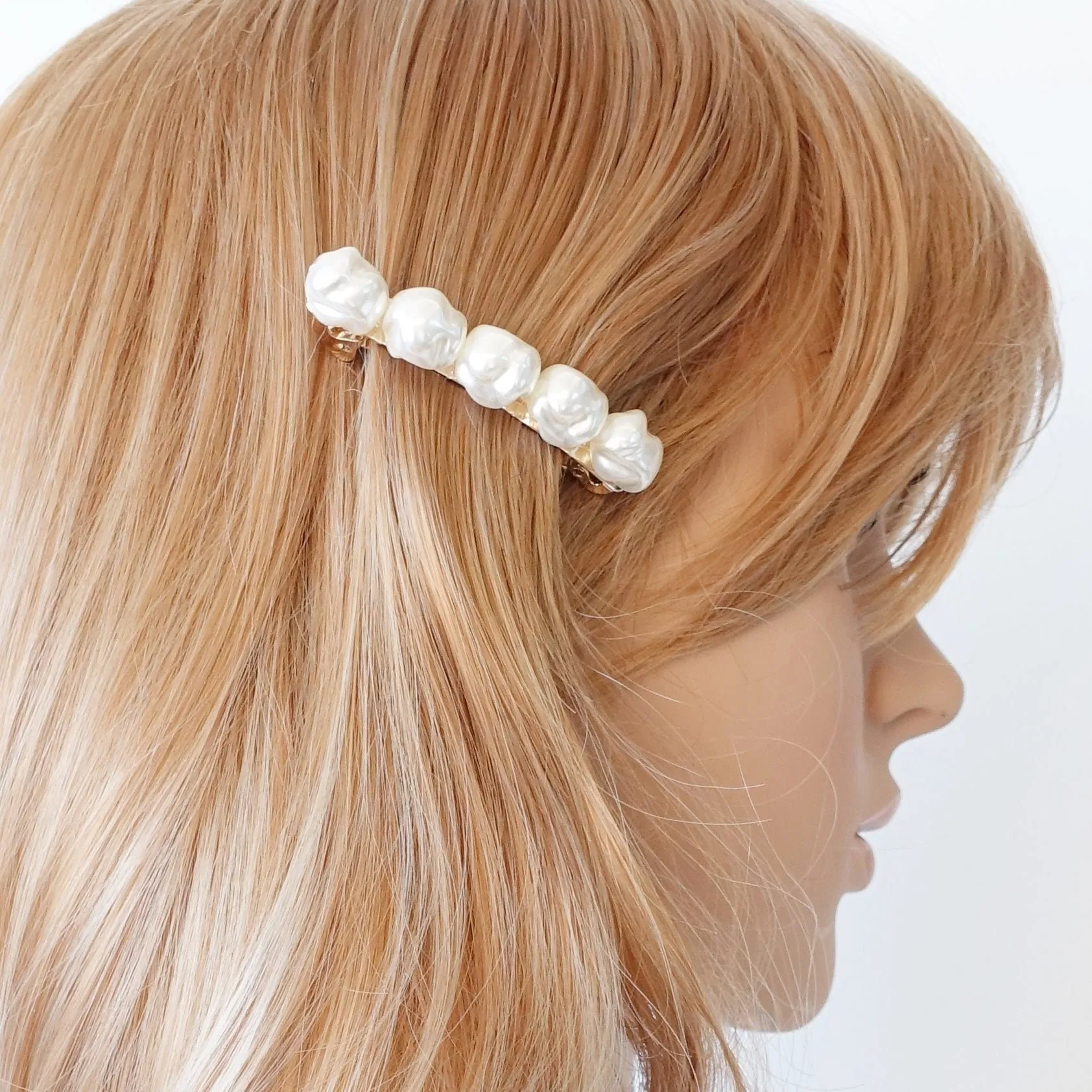 irregular pearl embellished french hair barrette women hair accessories