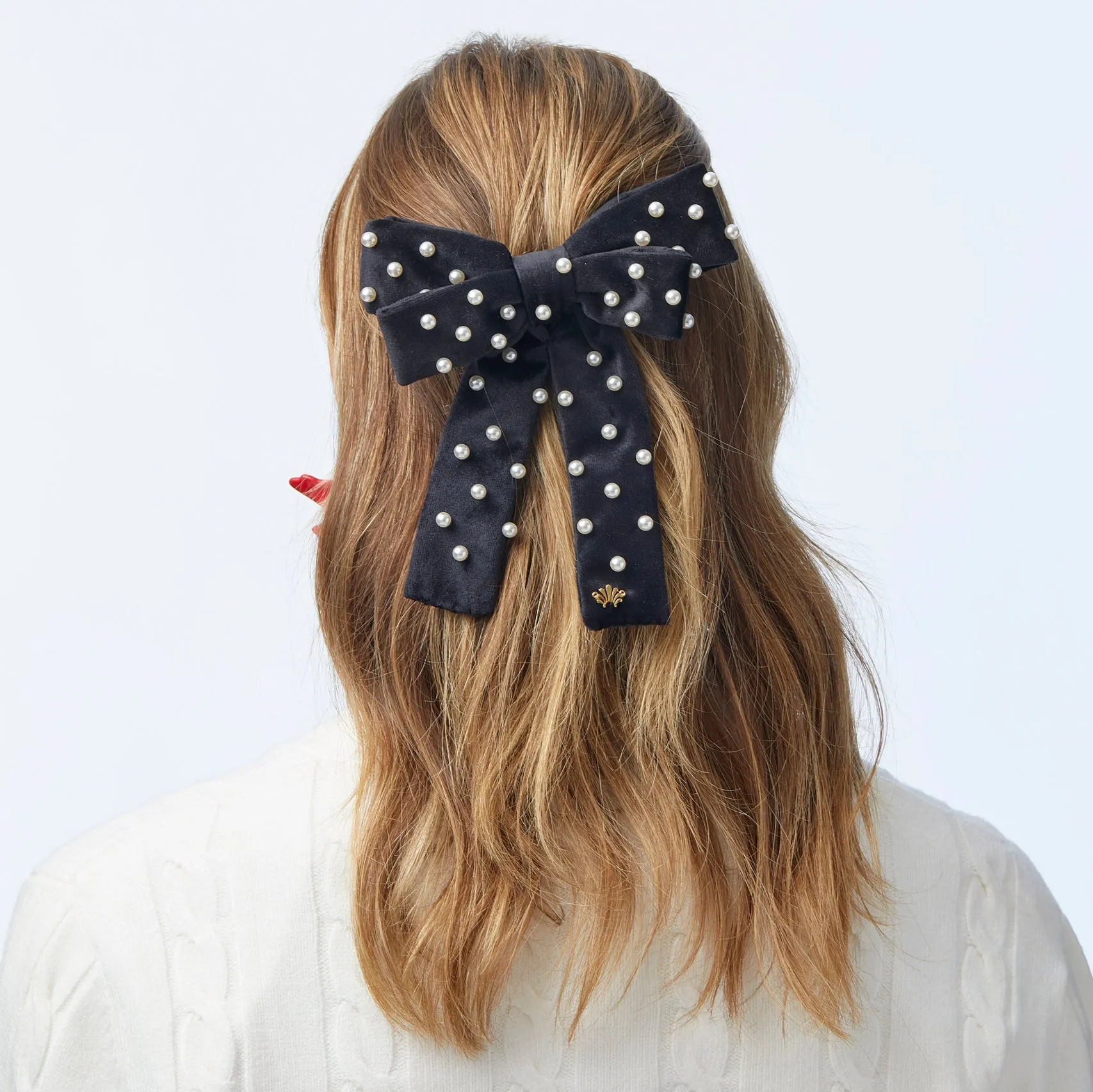 JET PEARL EMBELLISHED ANTOINETTE BOW BARRETTE