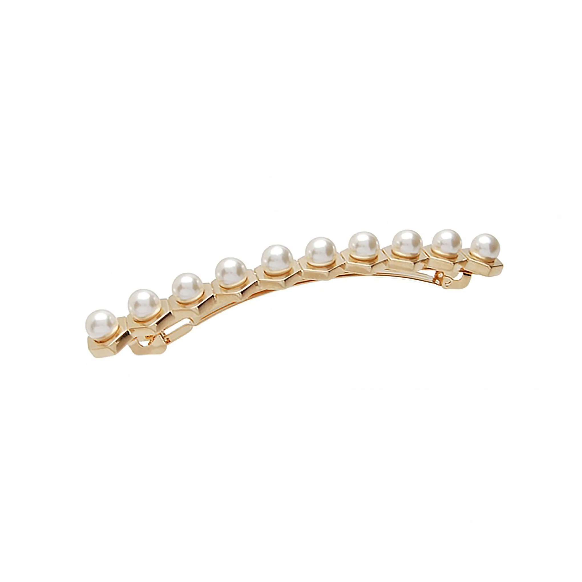 L. Erickson Hexagon Pearl Long and Skinny Hair Barrette