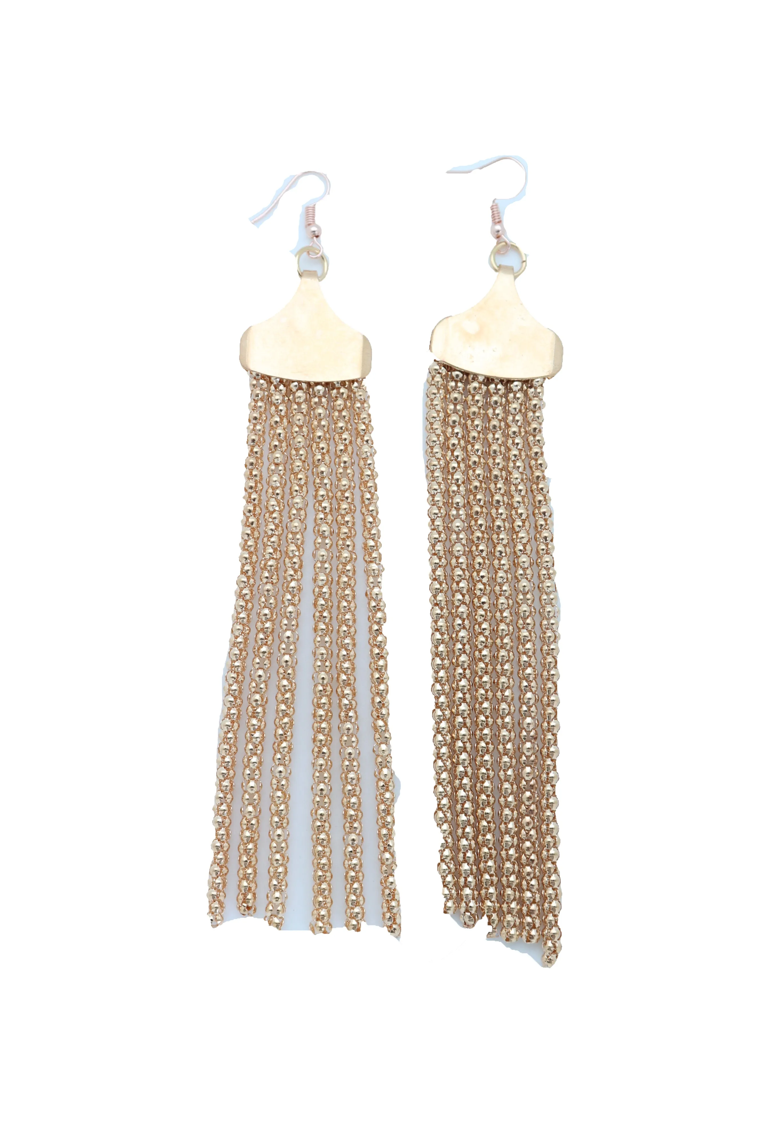 Long Gold Metal Fringe Dangle Earrings