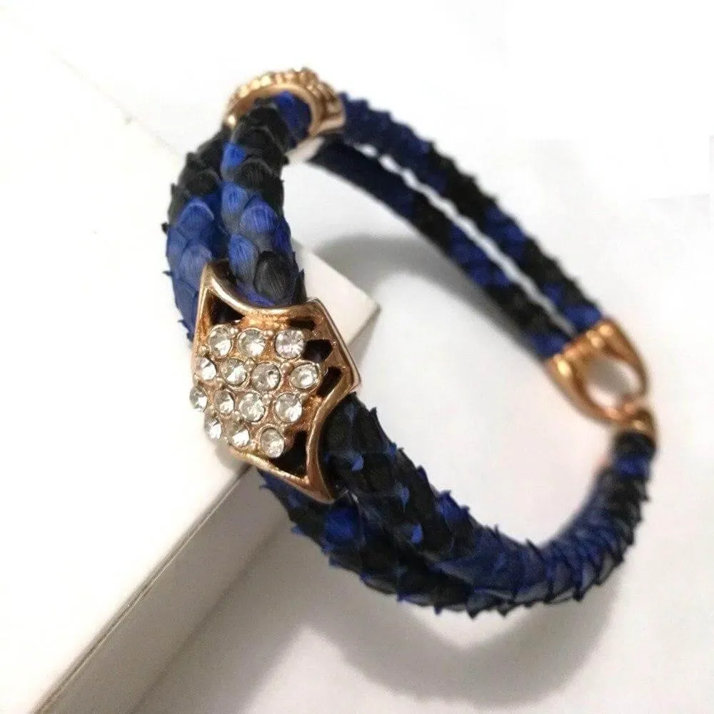 Luxury Python Snake Leather  Bracelets with Gold Steel