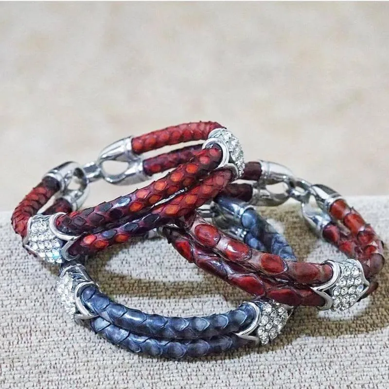 Luxury Python Snake Leather  Bracelets with Gold Steel