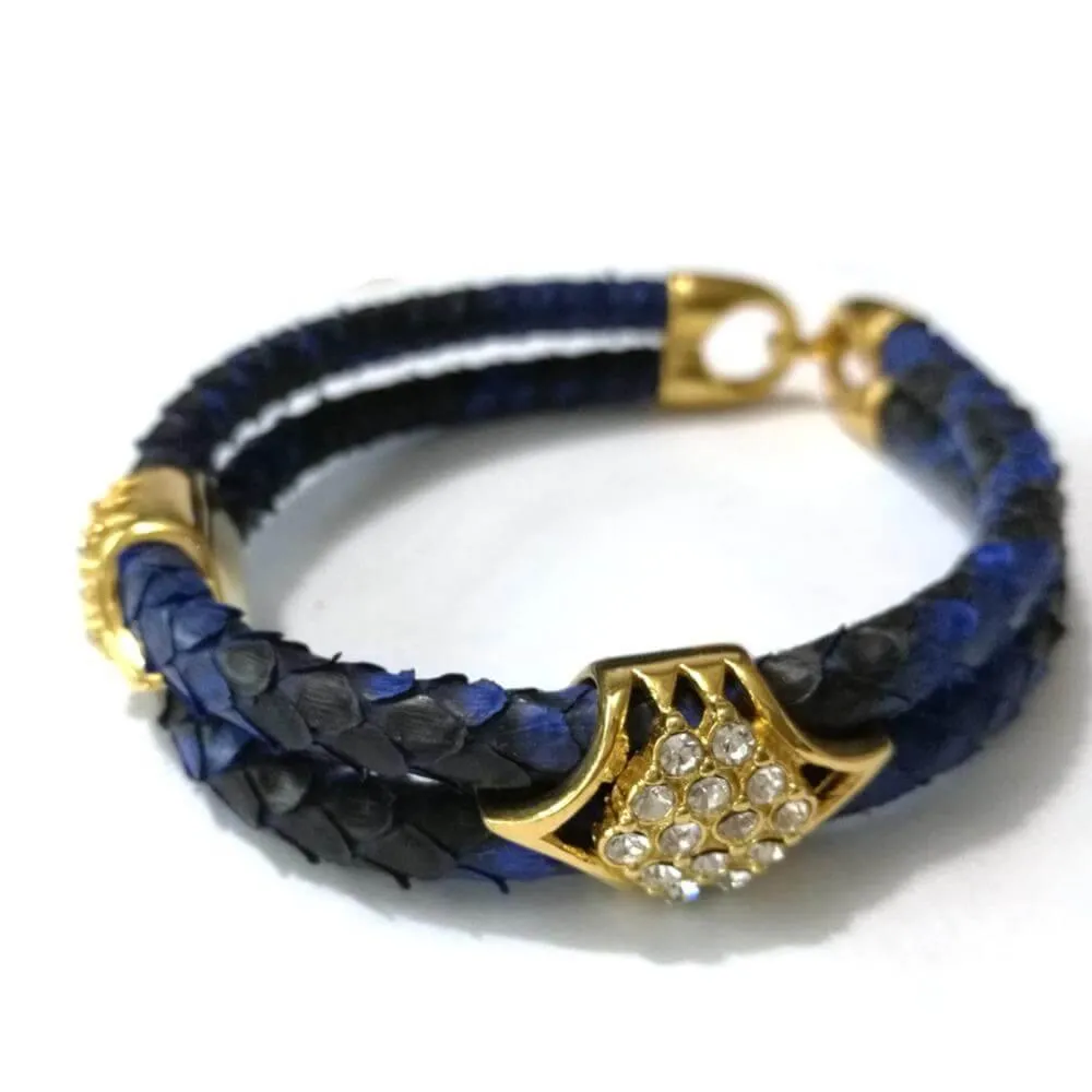 Luxury Python Snake Leather  Bracelets with Gold Steel