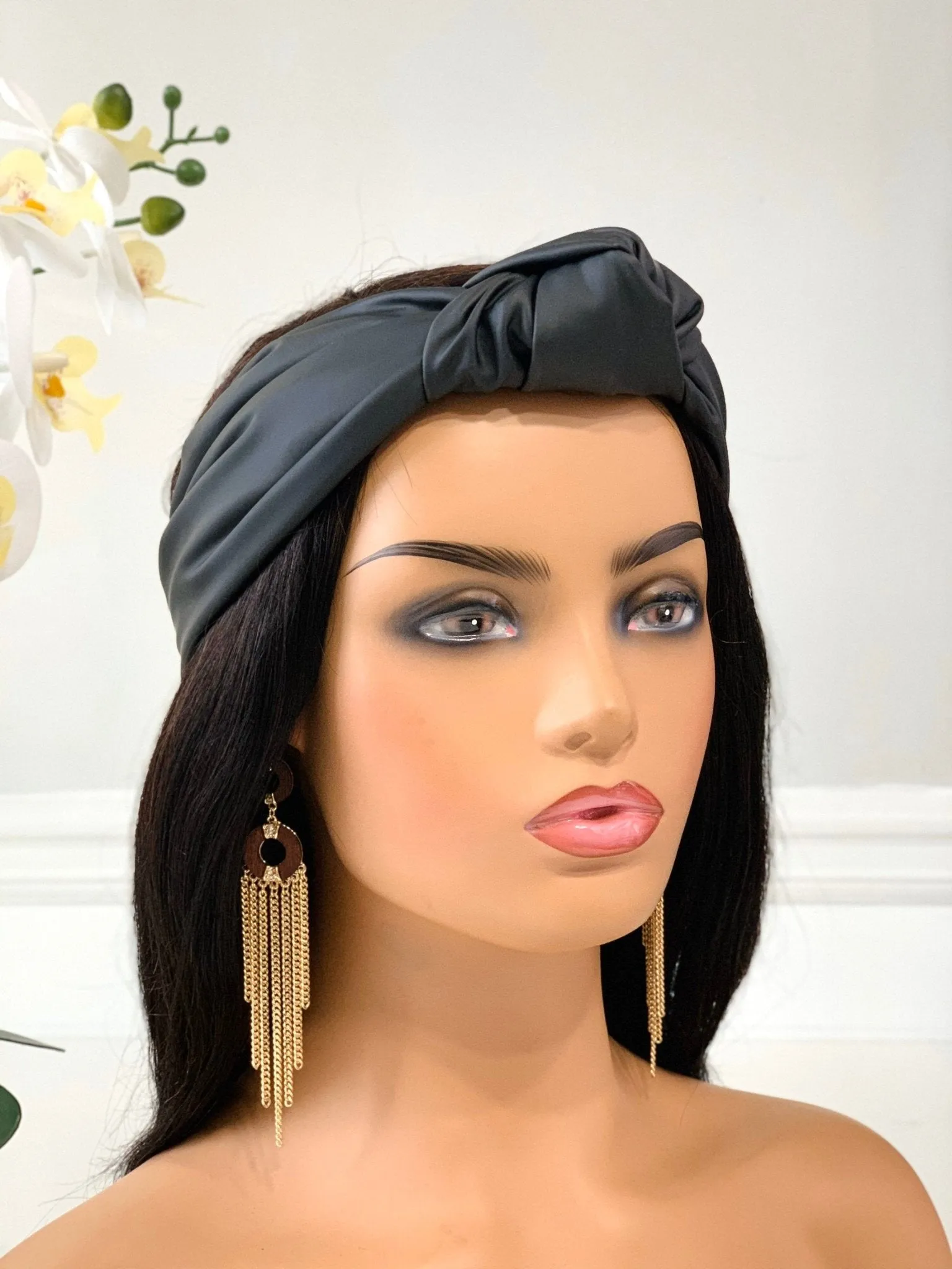 Matte Black Faux Leather Knotted Headband