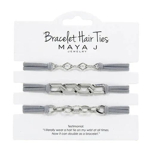 Maya J Elastic Bracelet Hair Ties - Grey