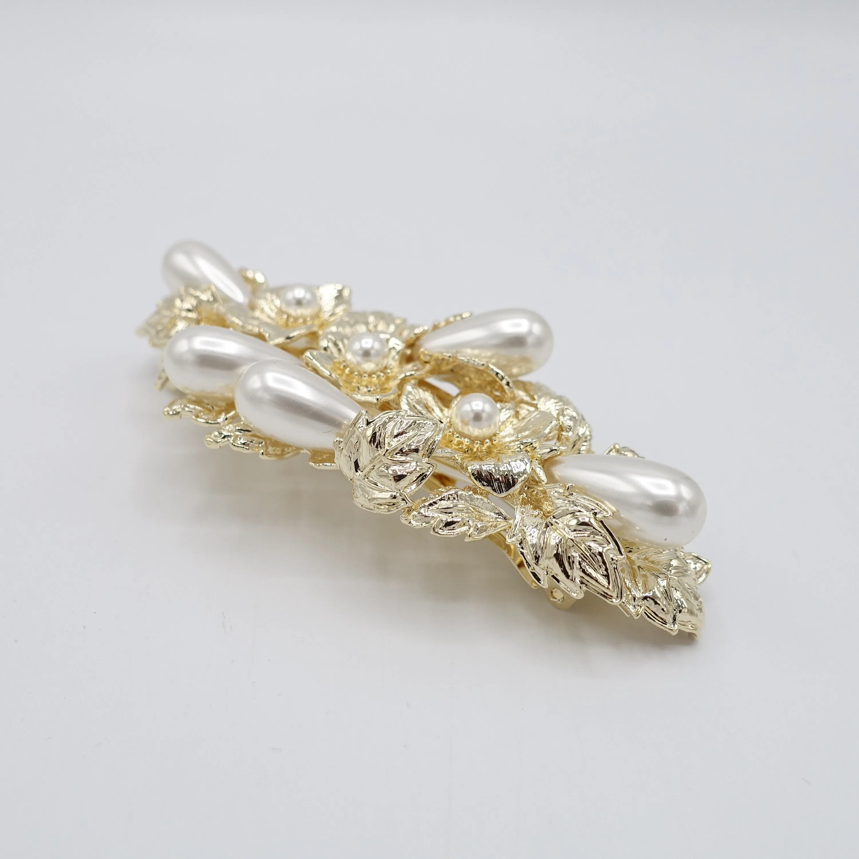 metal flower hair barrette bridal pearl hair accessory