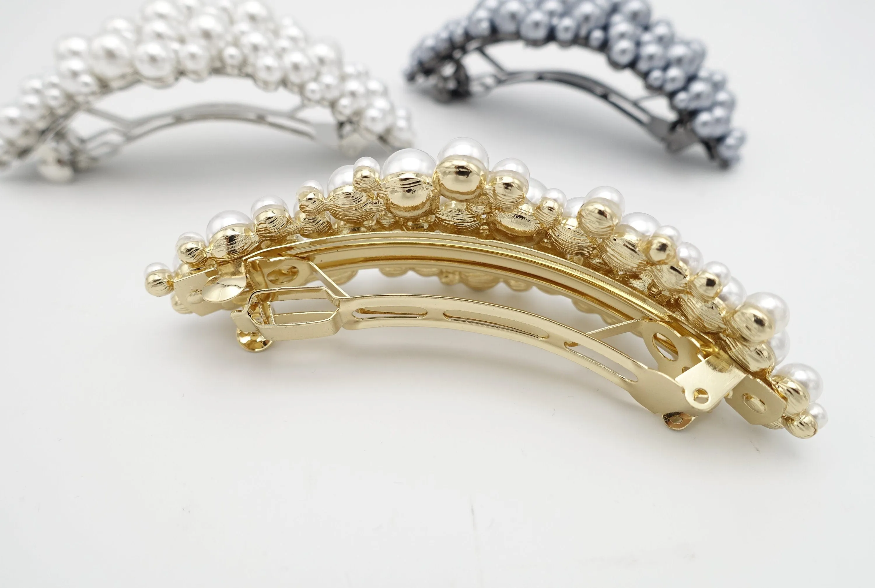 multi size pearl embellished curved french barrette elegant women hair accessory