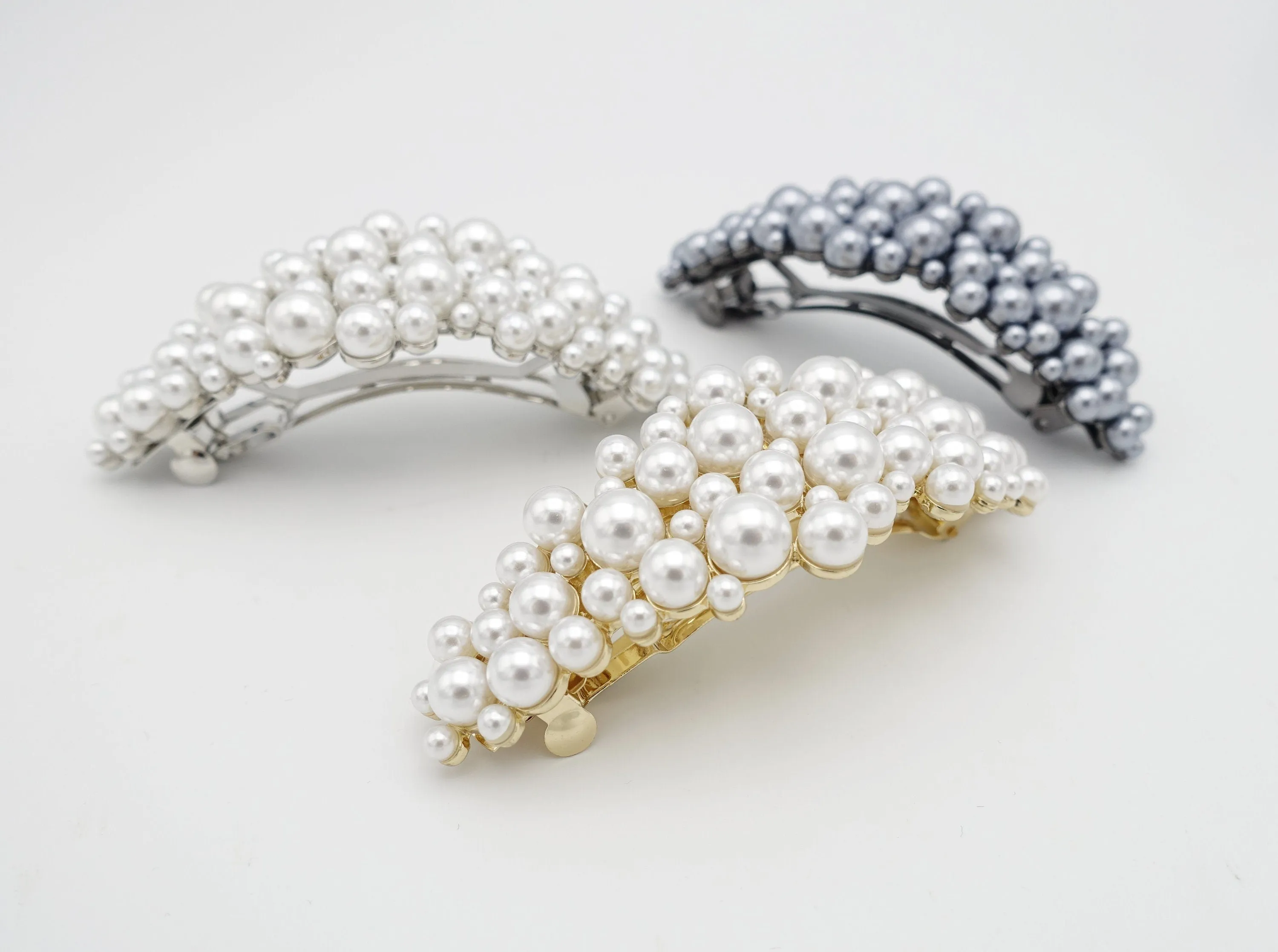 multi size pearl embellished curved french barrette elegant women hair accessory