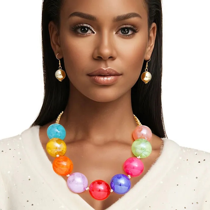 Necklace Fuchsia Marble Jumbo Ball Bead Set