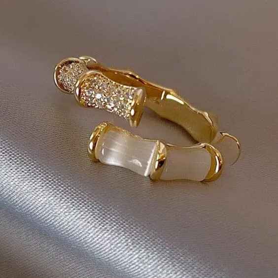 Opals Bamboo Shape Gold Colour Adjustable Ring