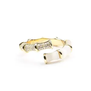 Opals Bamboo Shape Gold Colour Adjustable Ring