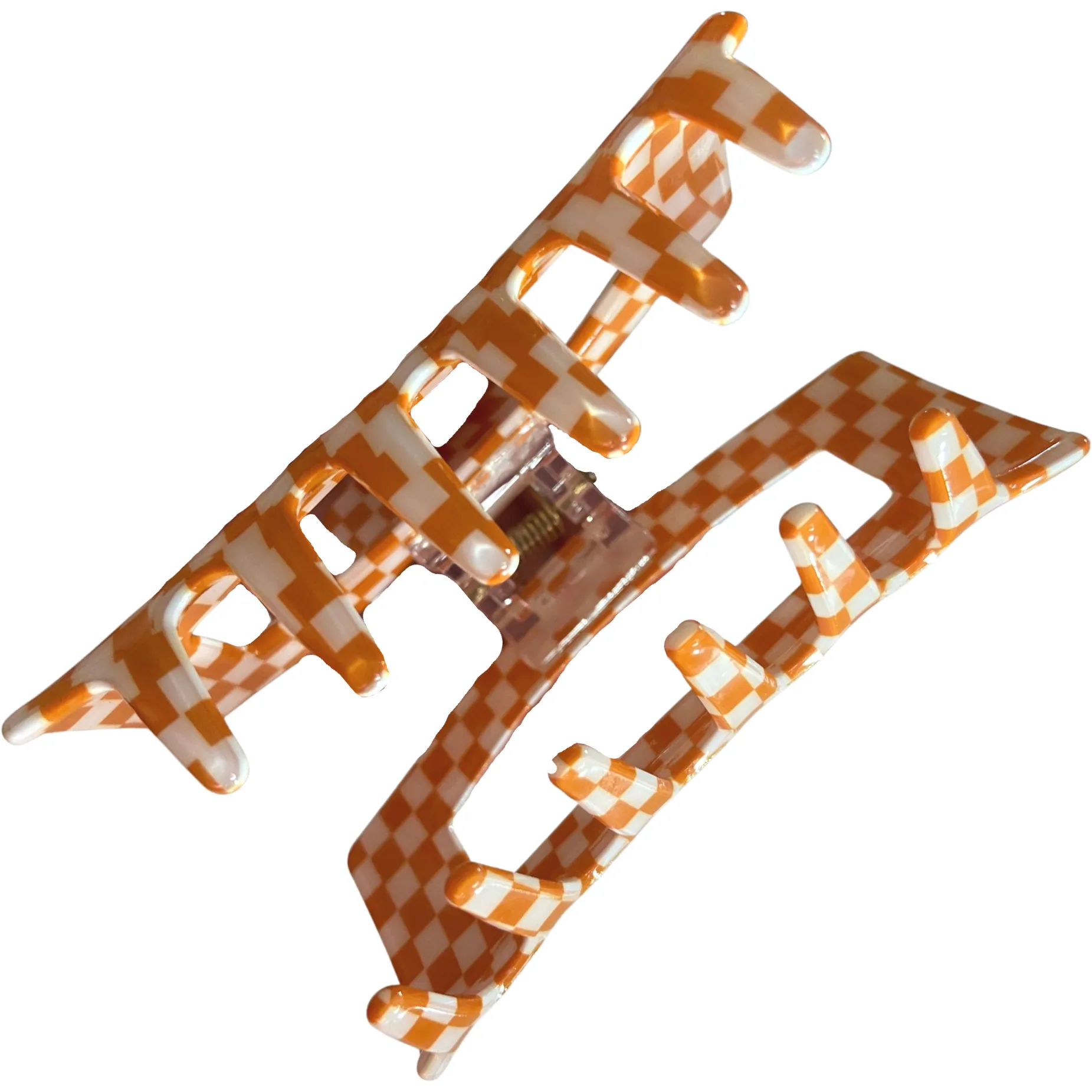 Orange Checkered Claw Clip - Medium