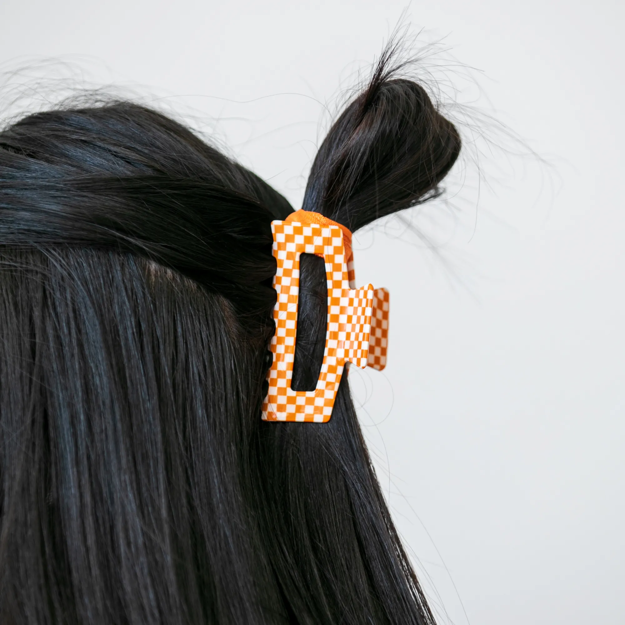 Orange Checkered Claw Clip - Medium