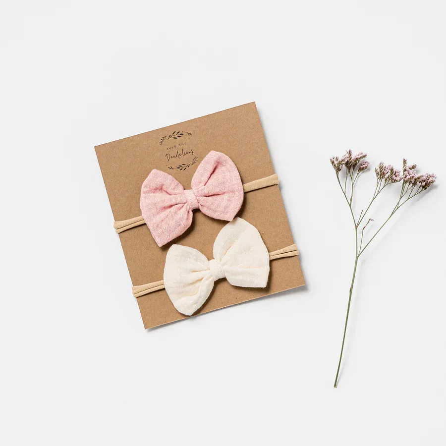 Organic Muslin Bows - Blush & Milk