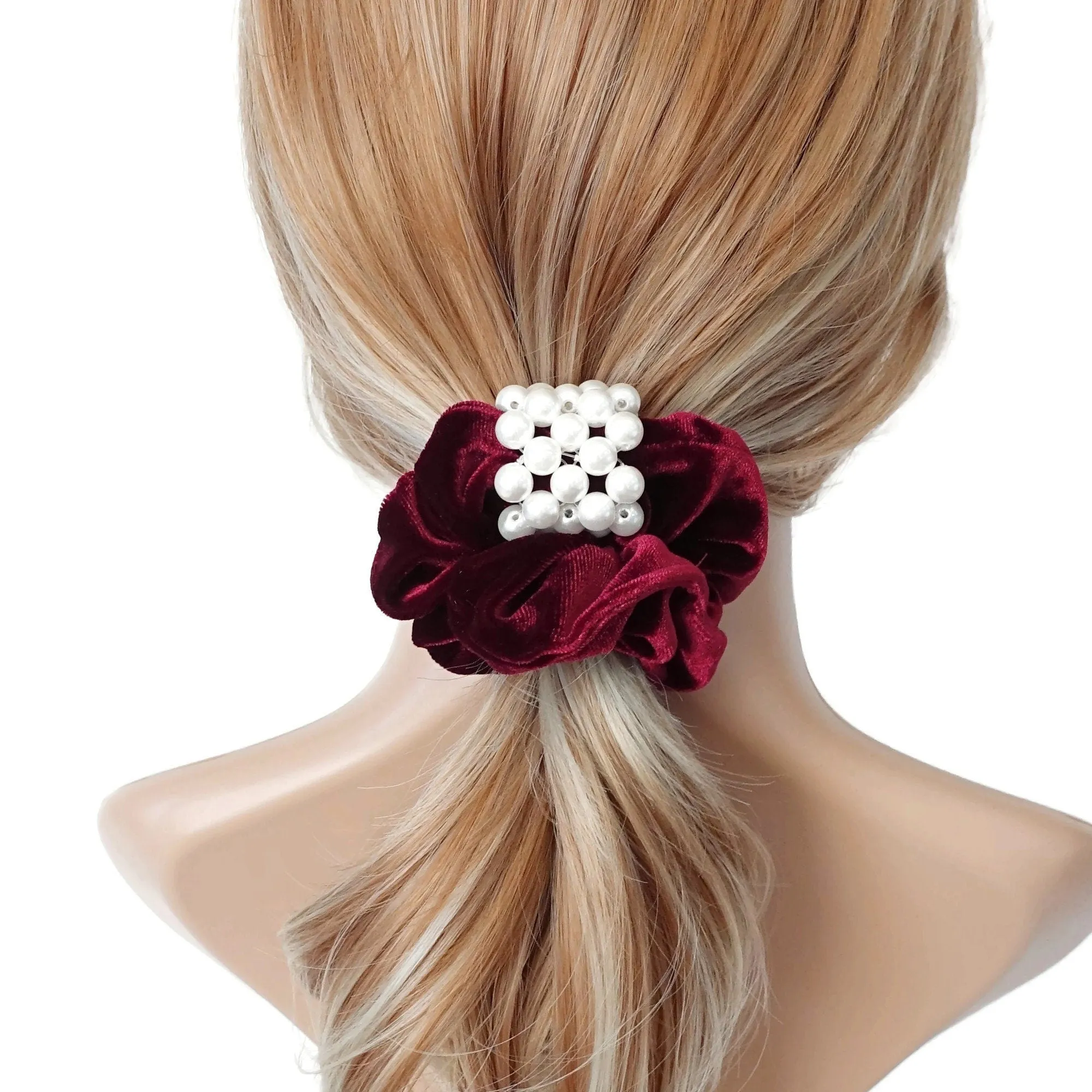 pearl embellished velvet scrunchies women scrunchy hair elastic ties