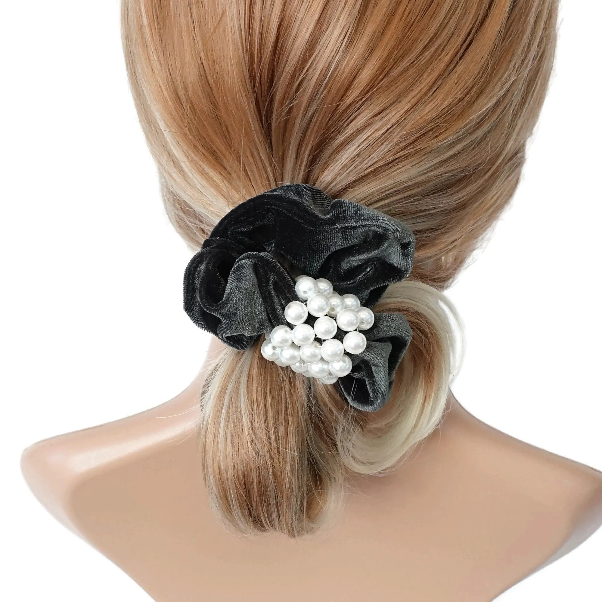 pearl embellished velvet scrunchies women scrunchy hair elastic ties