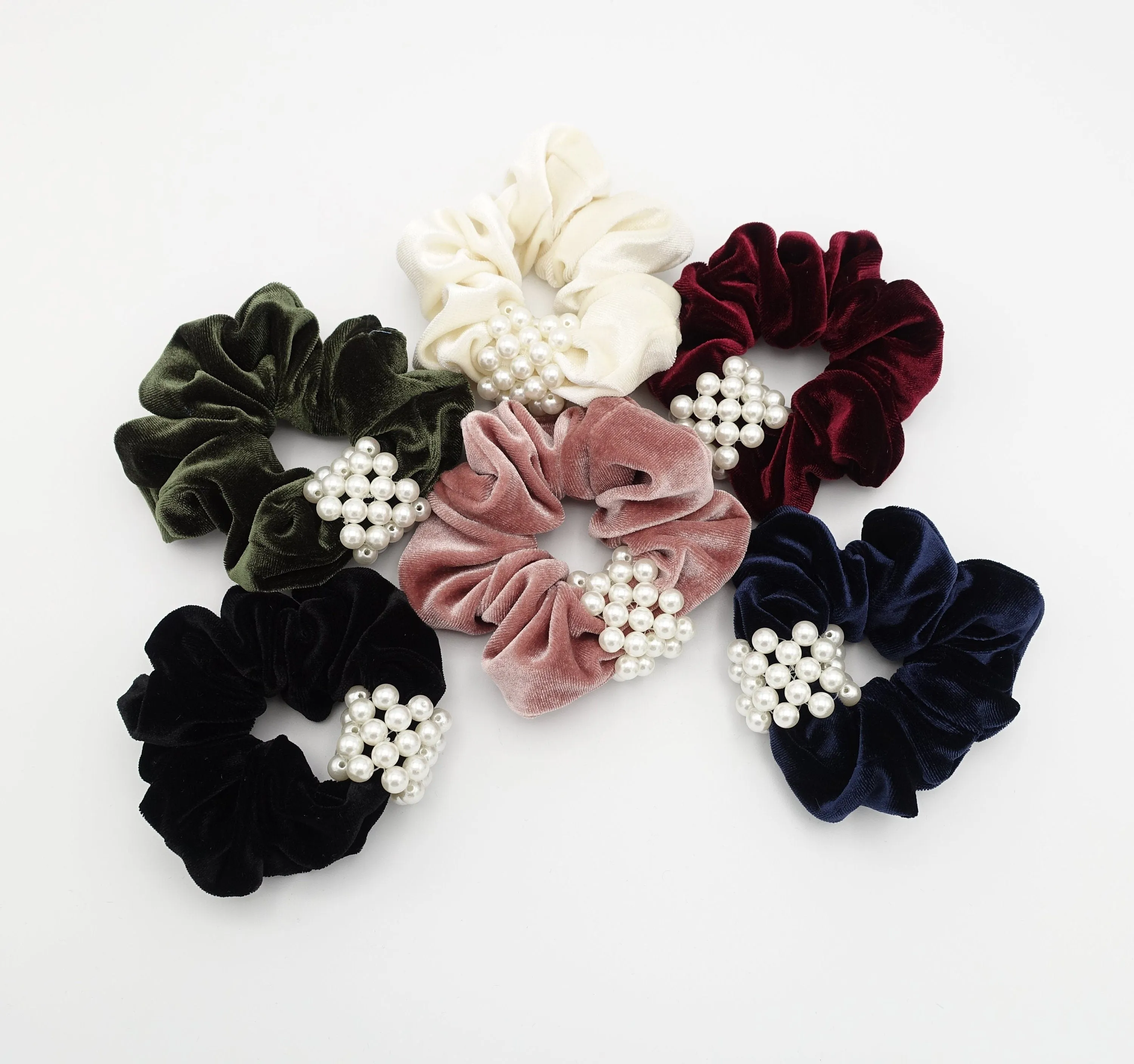 pearl embellished velvet scrunchies women scrunchy hair elastic ties