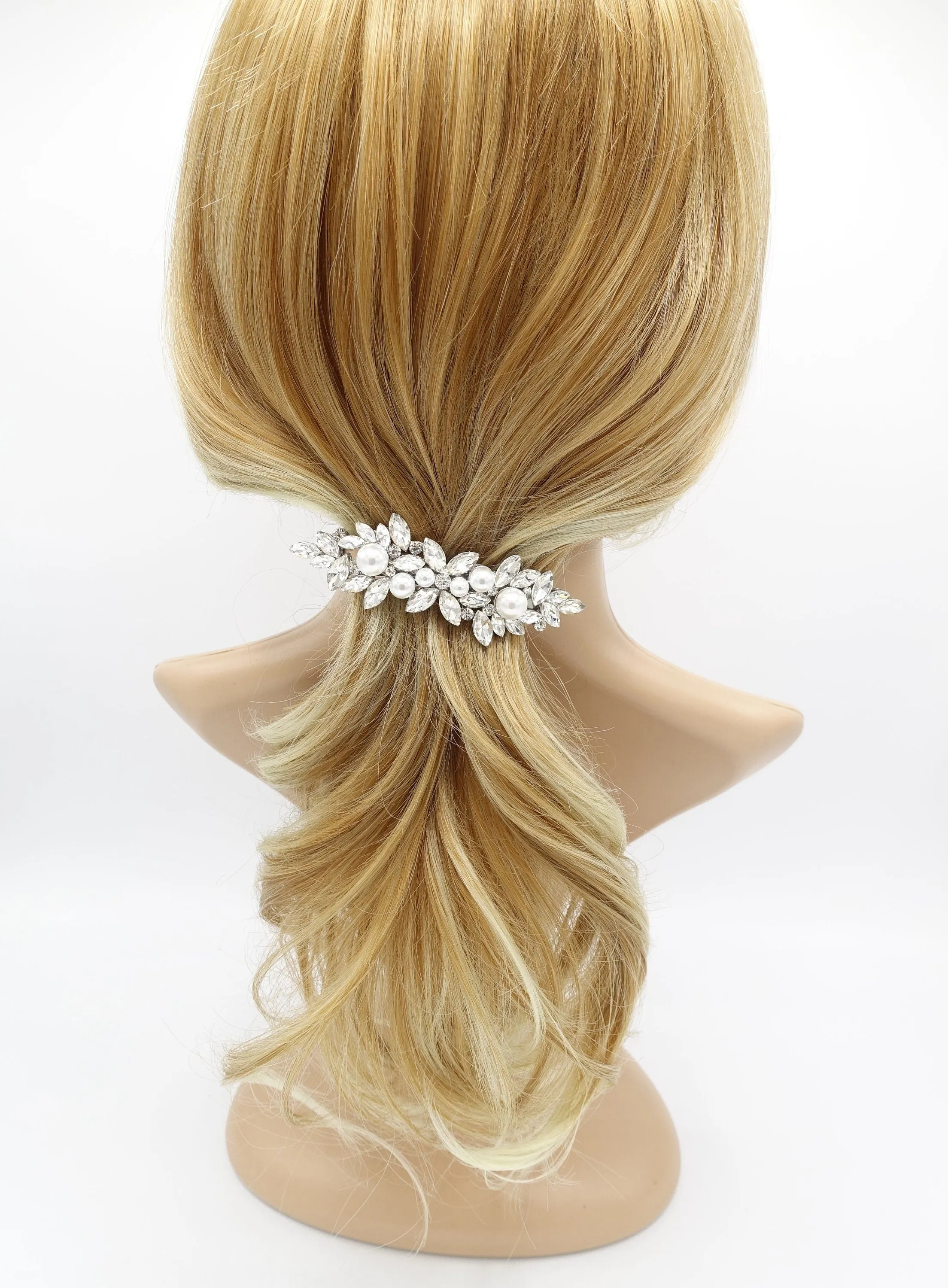 pearl rhinestone hair barrette flower branch event wedding hair accessory