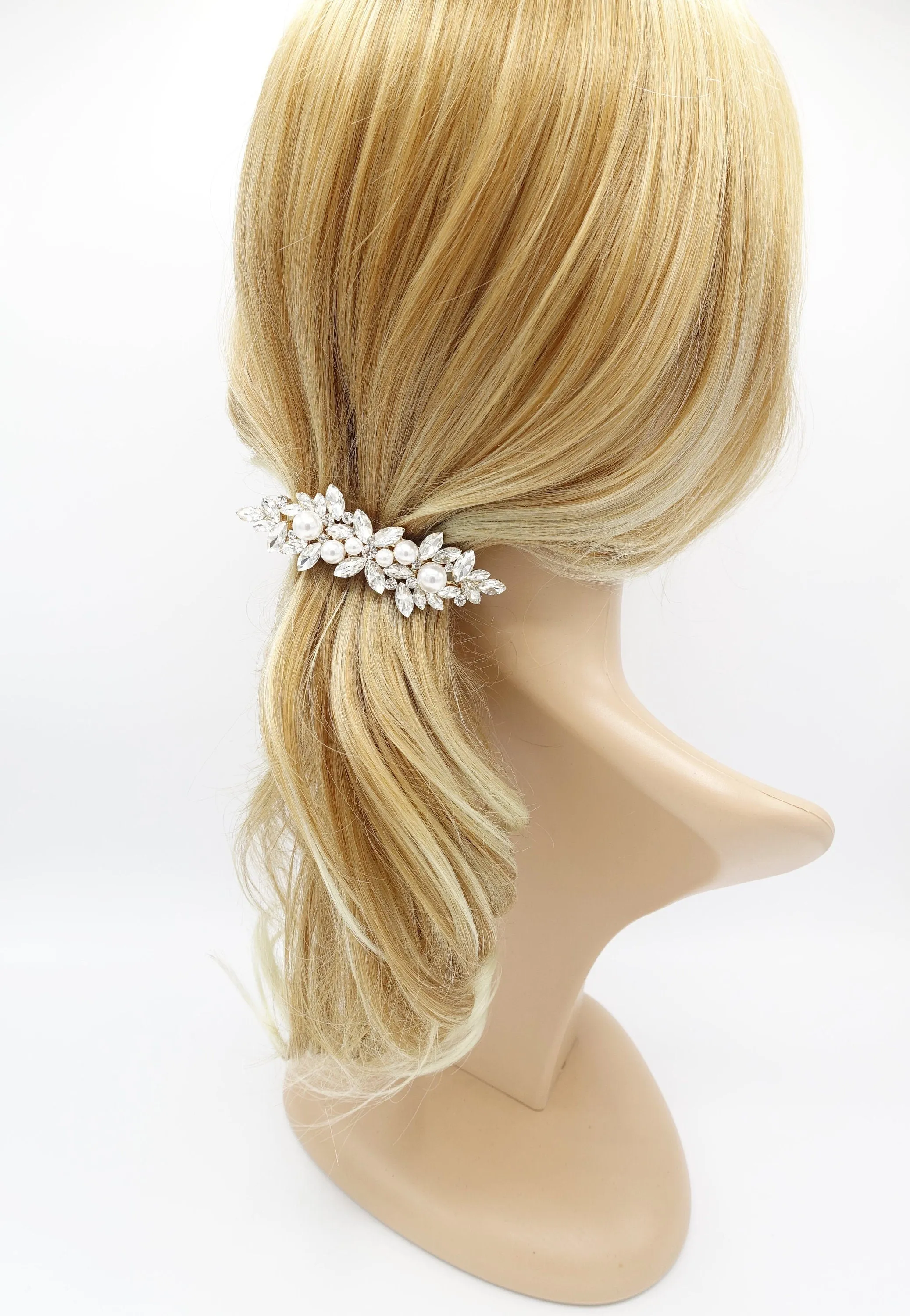 pearl rhinestone hair barrette flower branch event wedding hair accessory