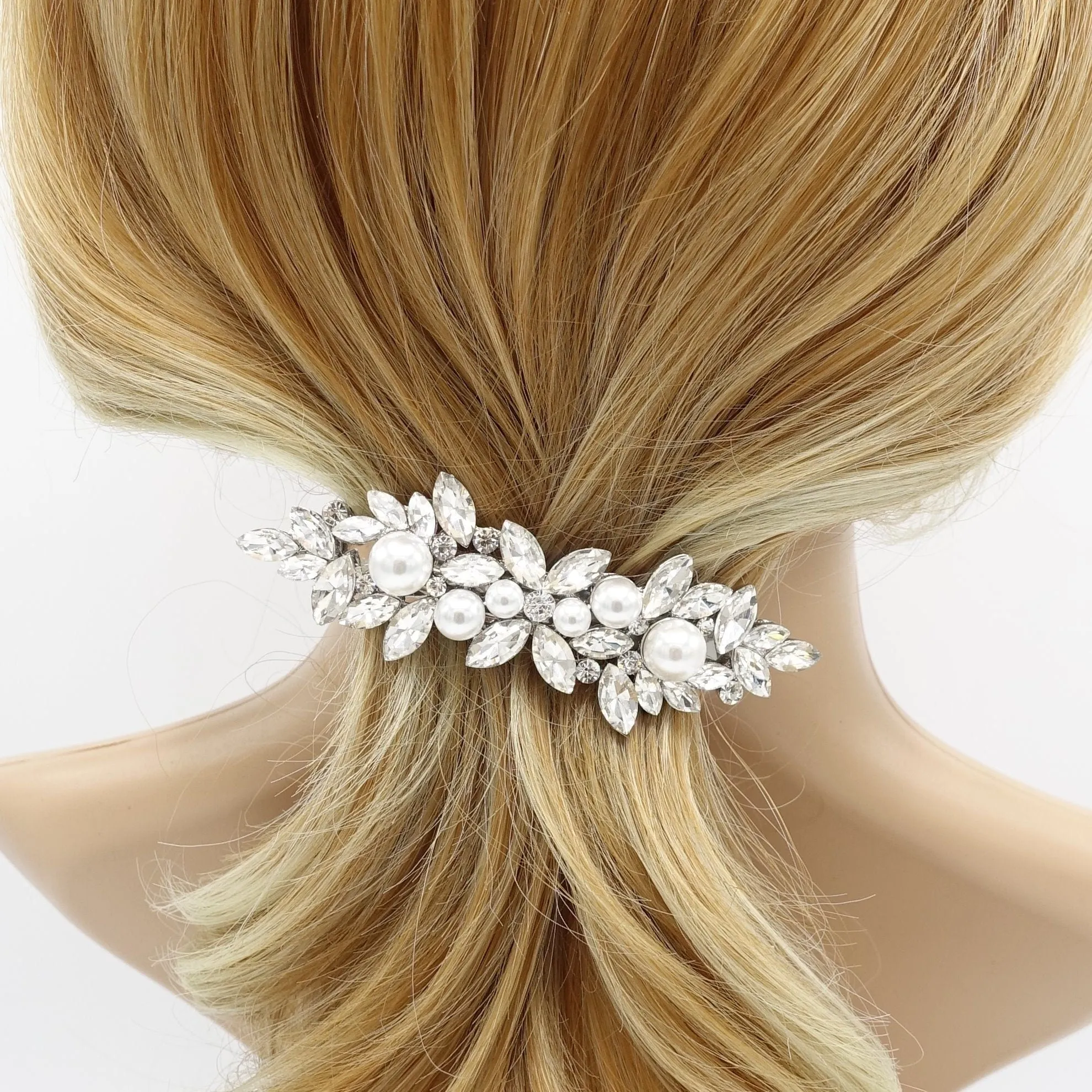 pearl rhinestone hair barrette flower branch event wedding hair accessory