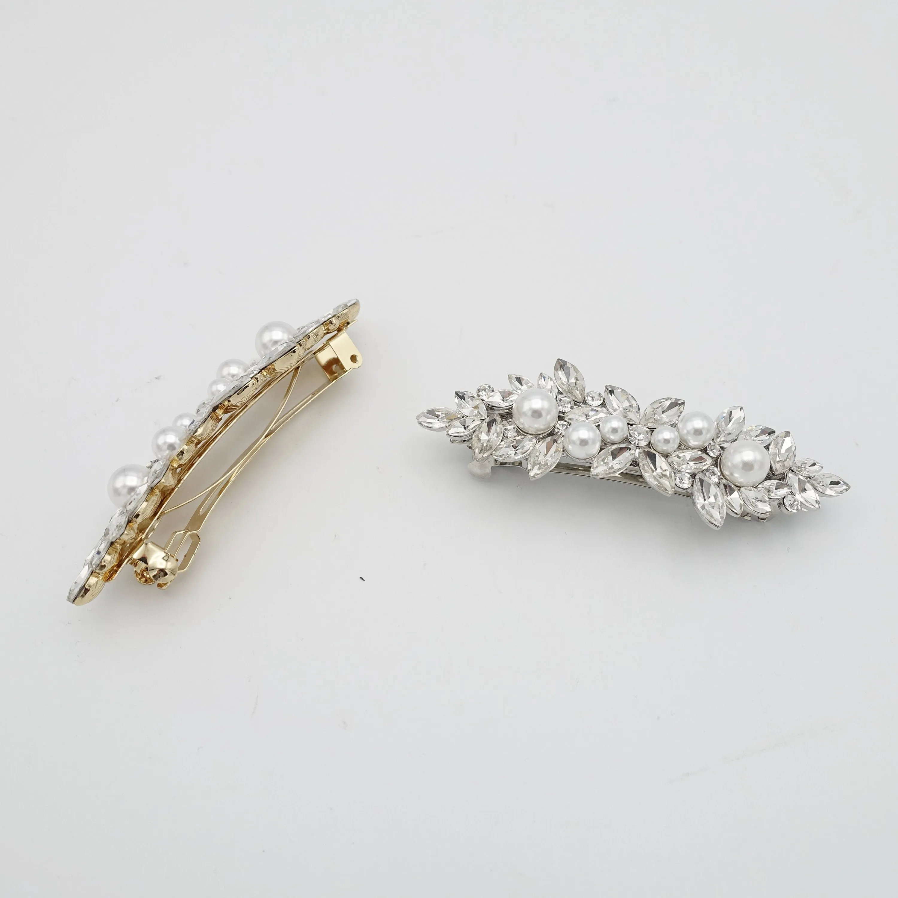 pearl rhinestone hair barrette flower branch event wedding hair accessory