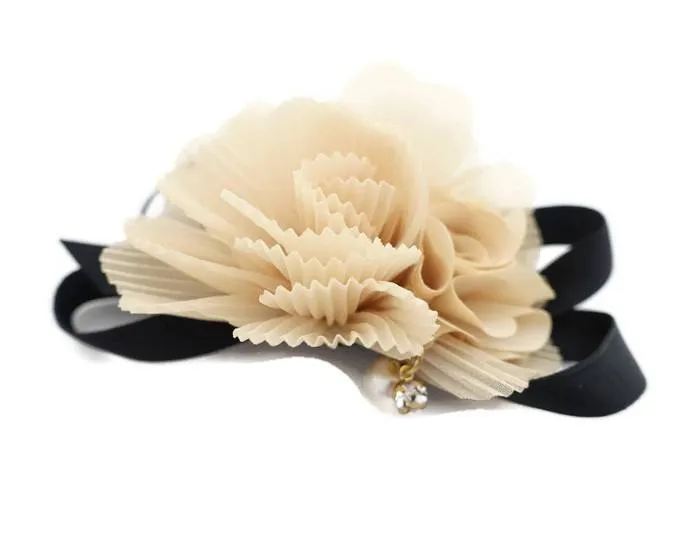 Pleated flower black bow Knot decorated elastic ponytail Holder Women Hair Elastics