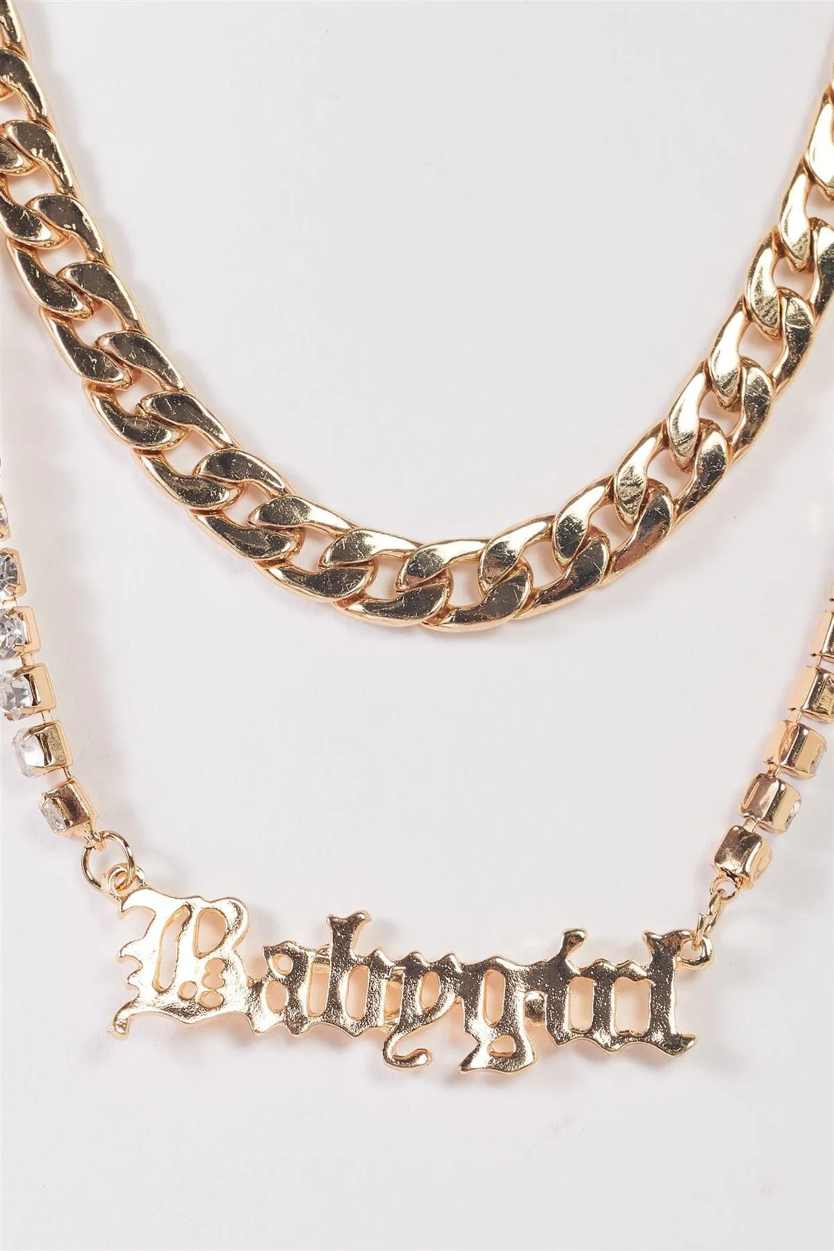 "Babygirl" Gold Chunky Rhinestone Chains Set Necklace