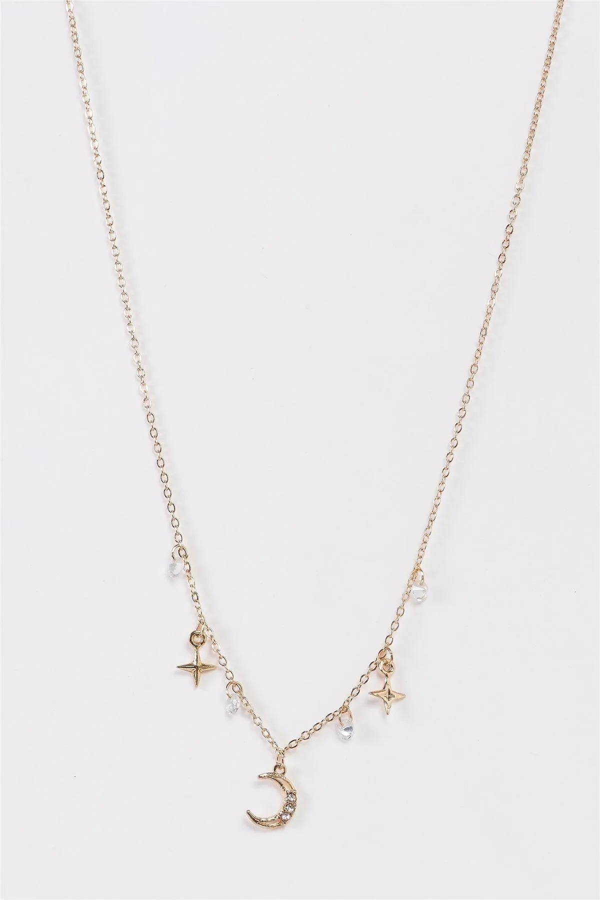 "Night Sky" Gold Diamond Star Crescent Multi Pendant Necklace