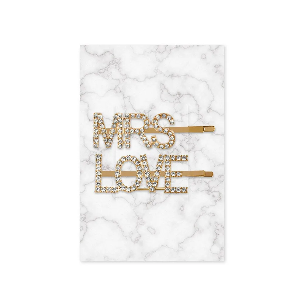 RHINESTONE BRIDAL PARTY WORD HAIR CLIPS - MRS. LOVE