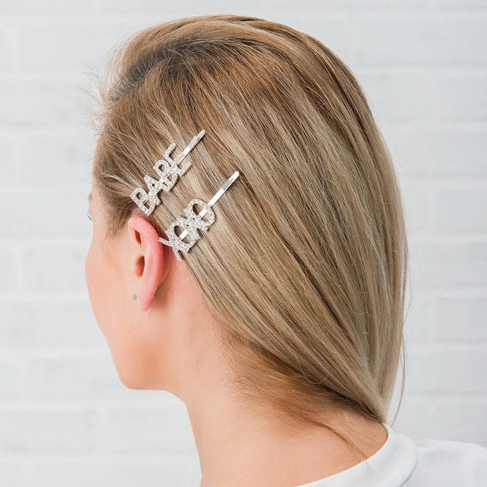 RHINESTONE BRIDAL PARTY WORD HAIR CLIPS - XOXO BABE