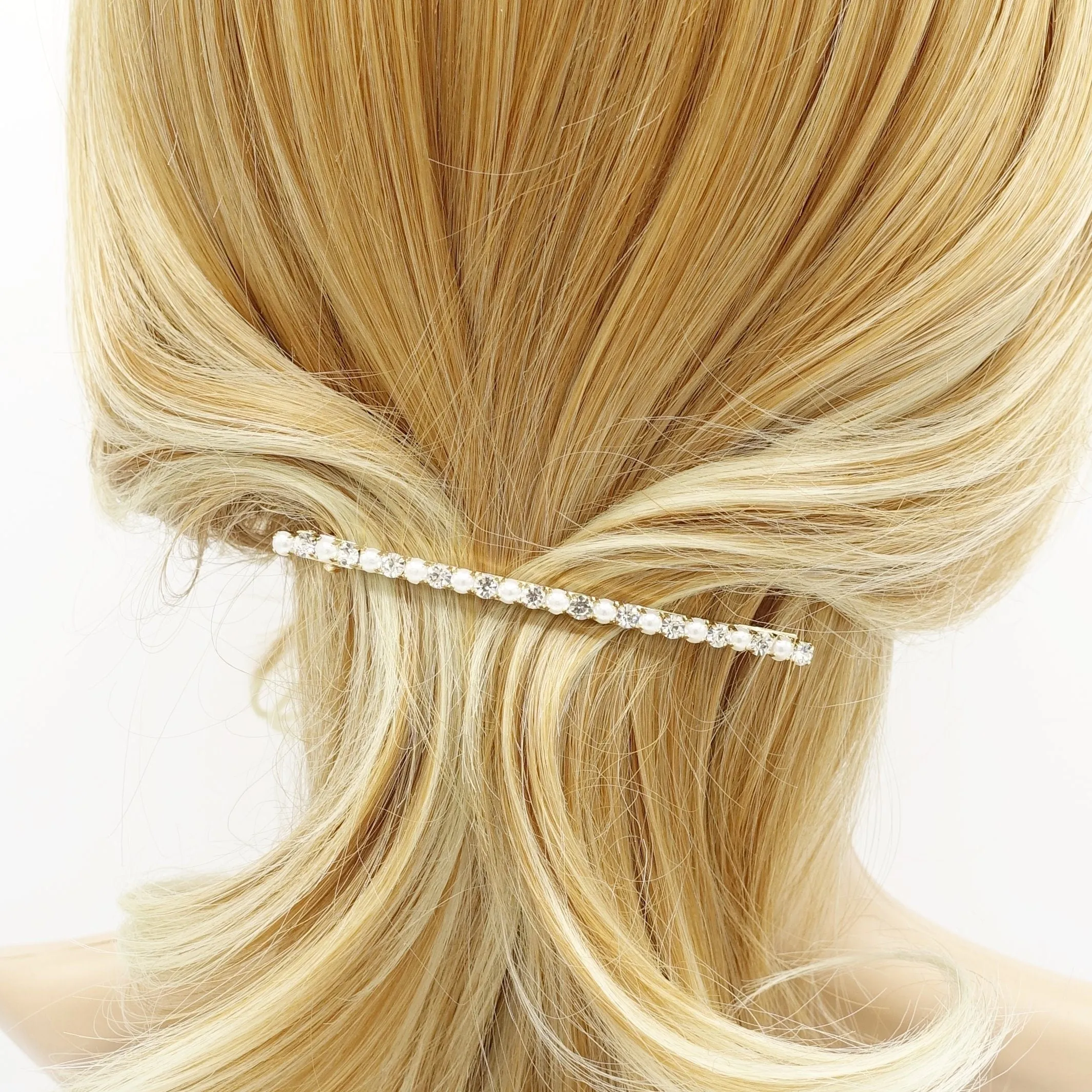 rhinestone pearl thin french hair barrette women hair accessory