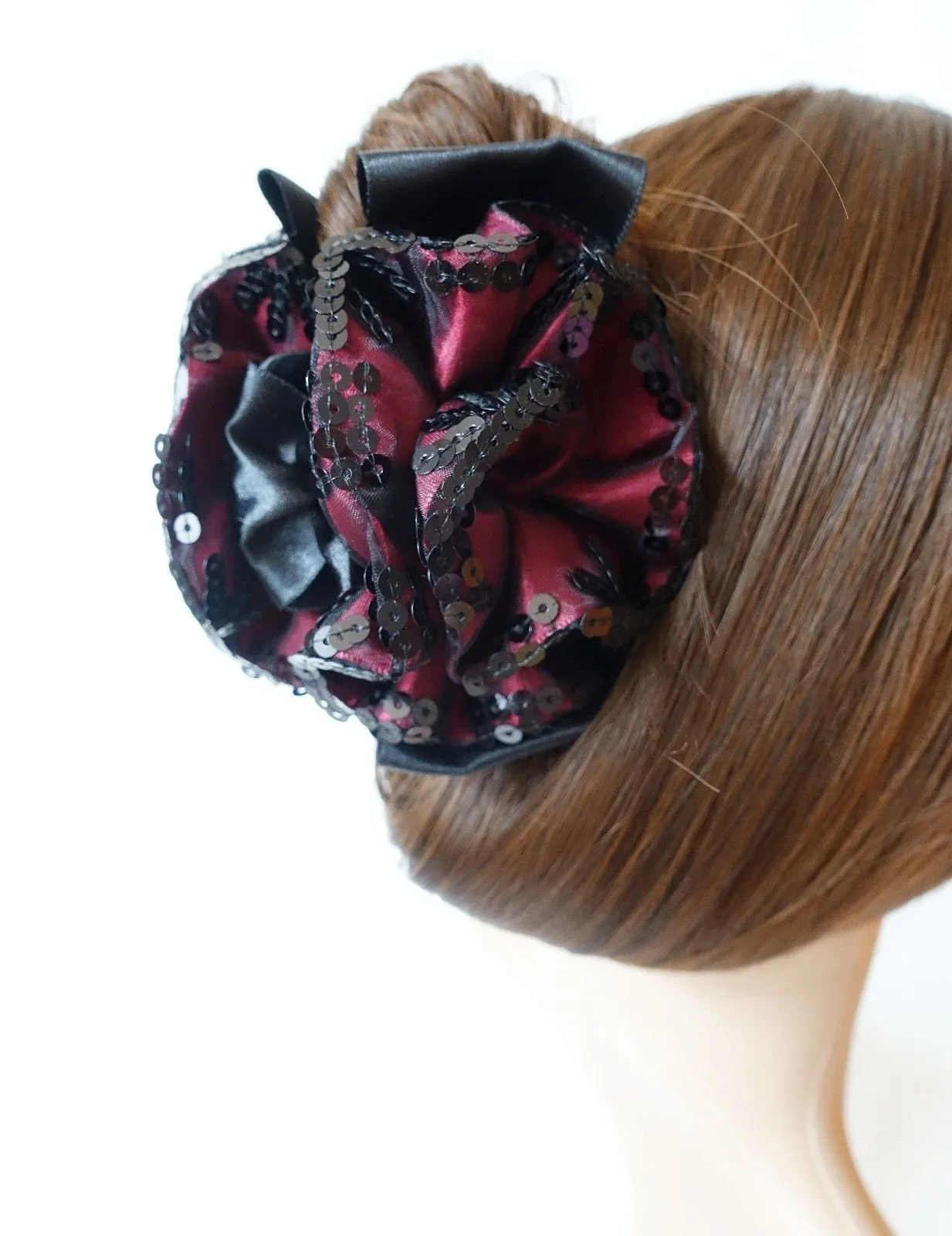 Satin Flower Bow Luxury Spangle Mesh Wrap Sequin spangle decorative  Hair Jaw Claw Clip