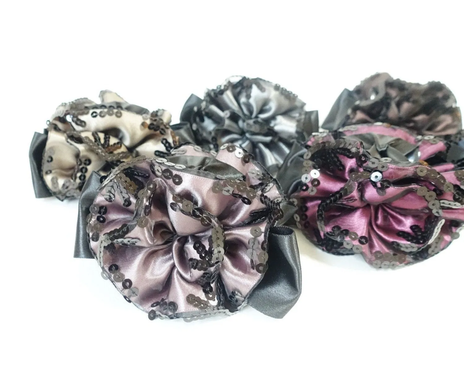 Satin Flower Bow Luxury Spangle Mesh Wrap Sequin spangle decorative  Hair Jaw Claw Clip