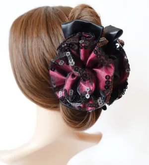 Satin Flower Bow Luxury Spangle Mesh Wrap Sequin spangle decorative  Hair Jaw Claw Clip