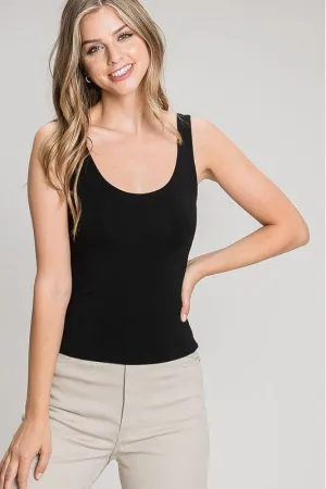 Scoop Neck Double Lined Tank- Black