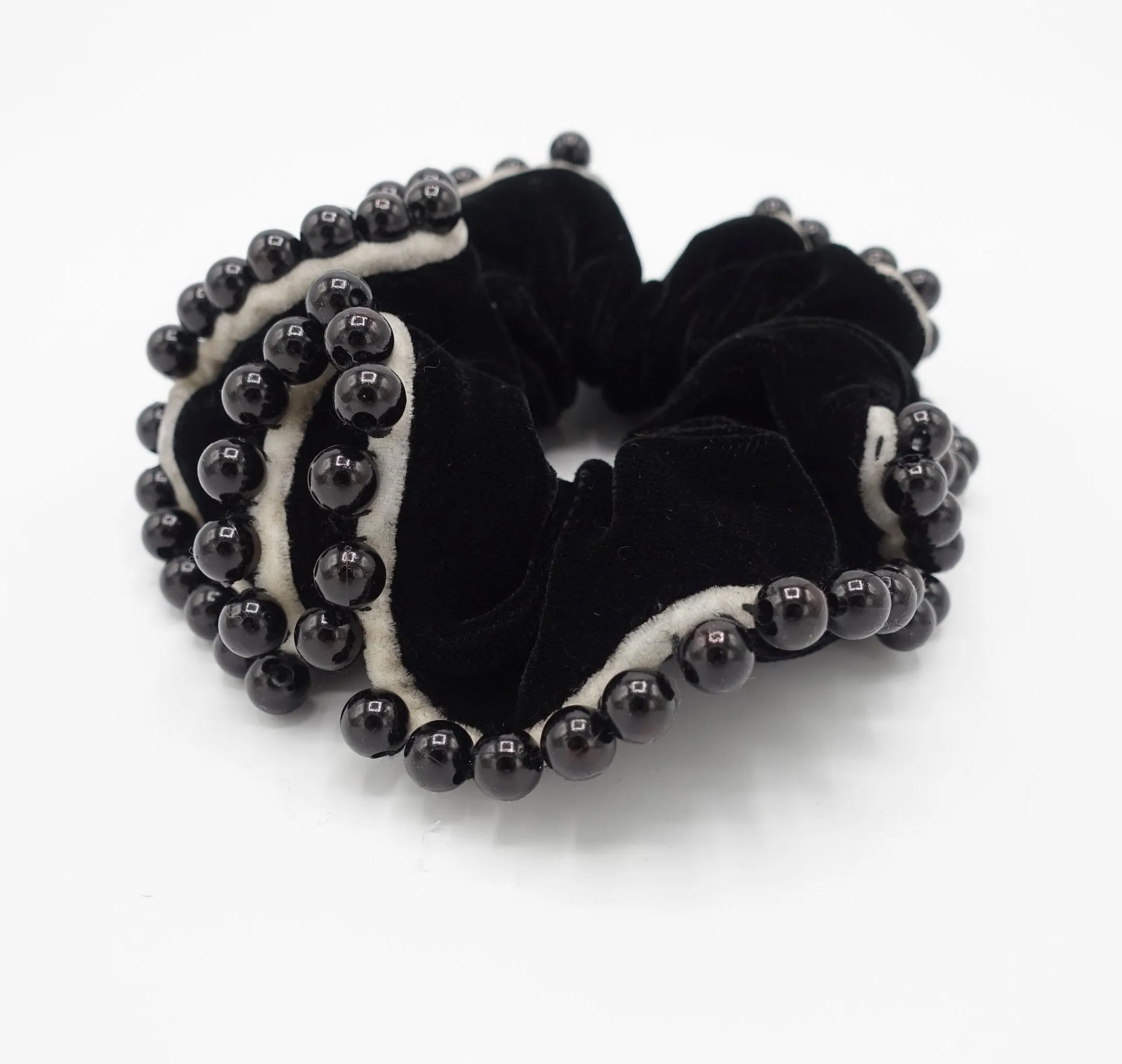 sleek pearl ball trim silk velvet scrunchies decorated hair elastic scrunchy women hair accessories