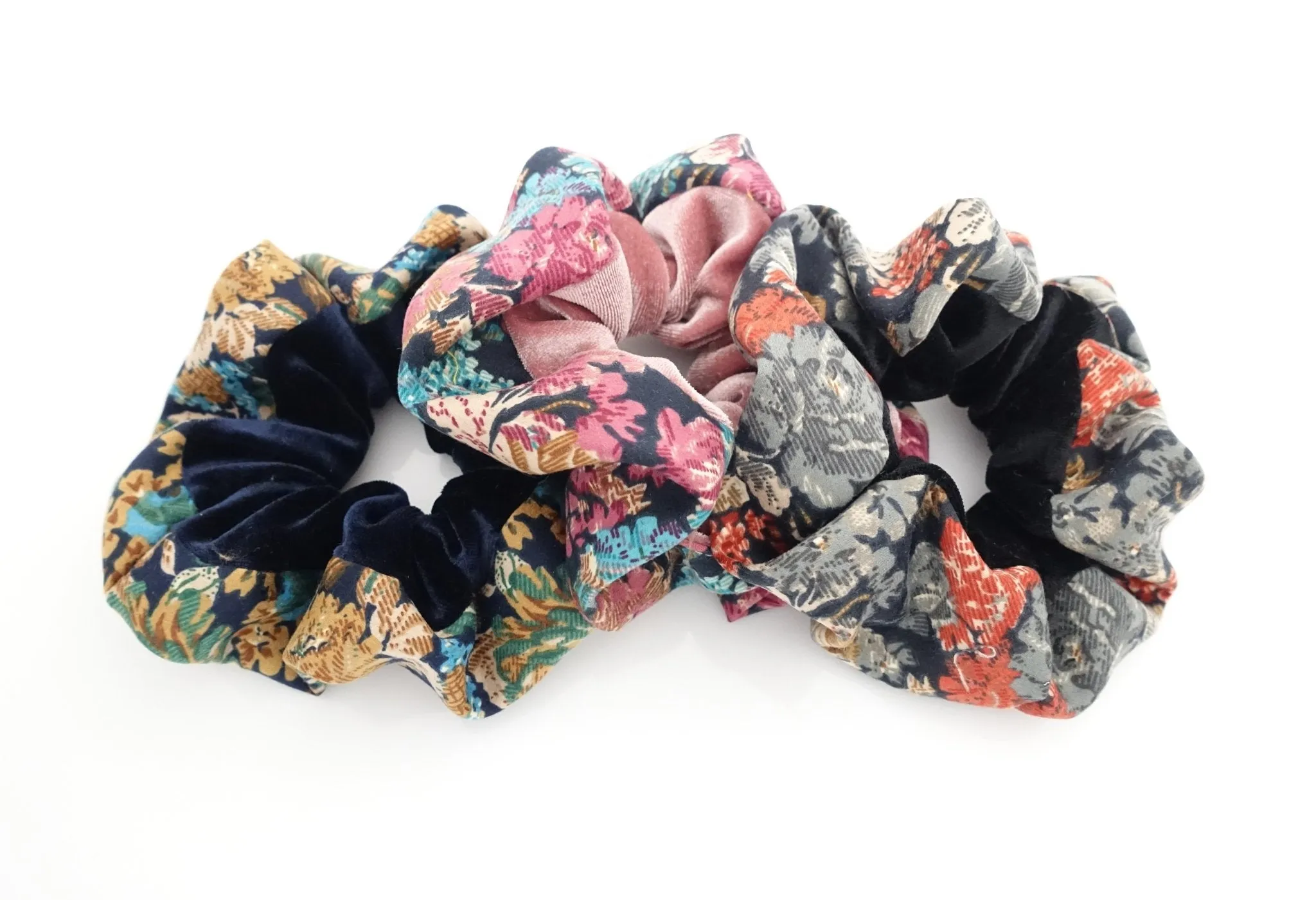 small flower print edge velvet scrunchies trim decorated scrunchy women hair accessory