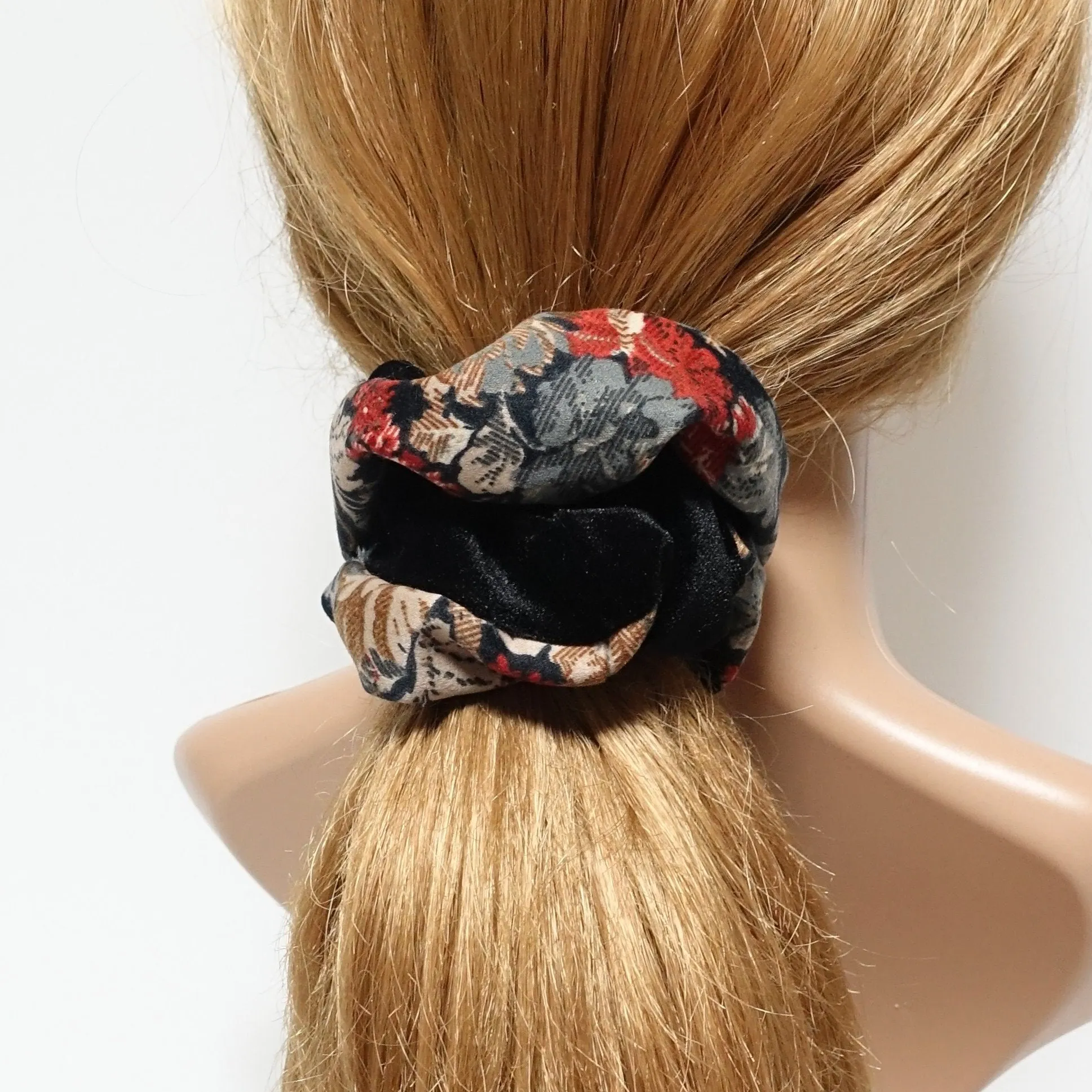 small flower print edge velvet scrunchies trim decorated scrunchy women hair accessory