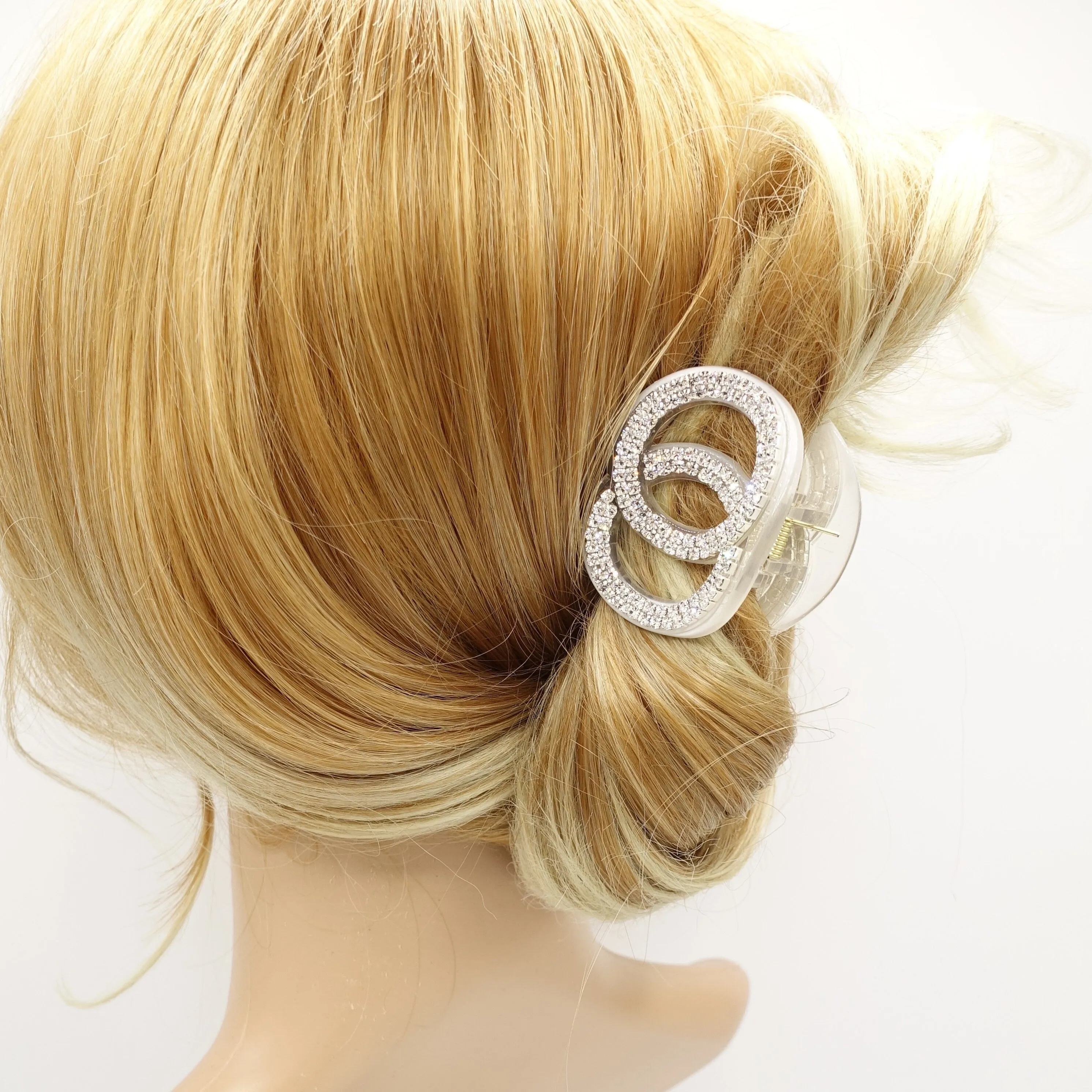 small rhinestone hair claw circle dissolve half up half down rhinestone hair clamp for women