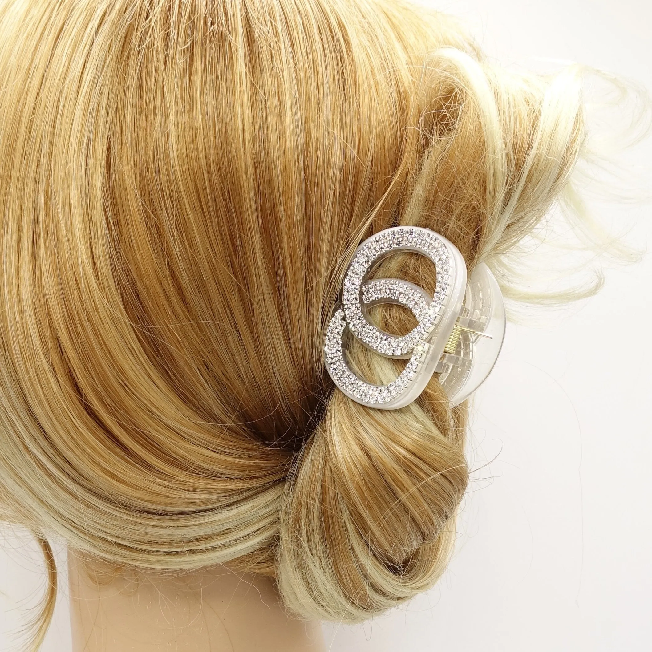 small rhinestone hair claw circle dissolve half up half down rhinestone hair clamp for women