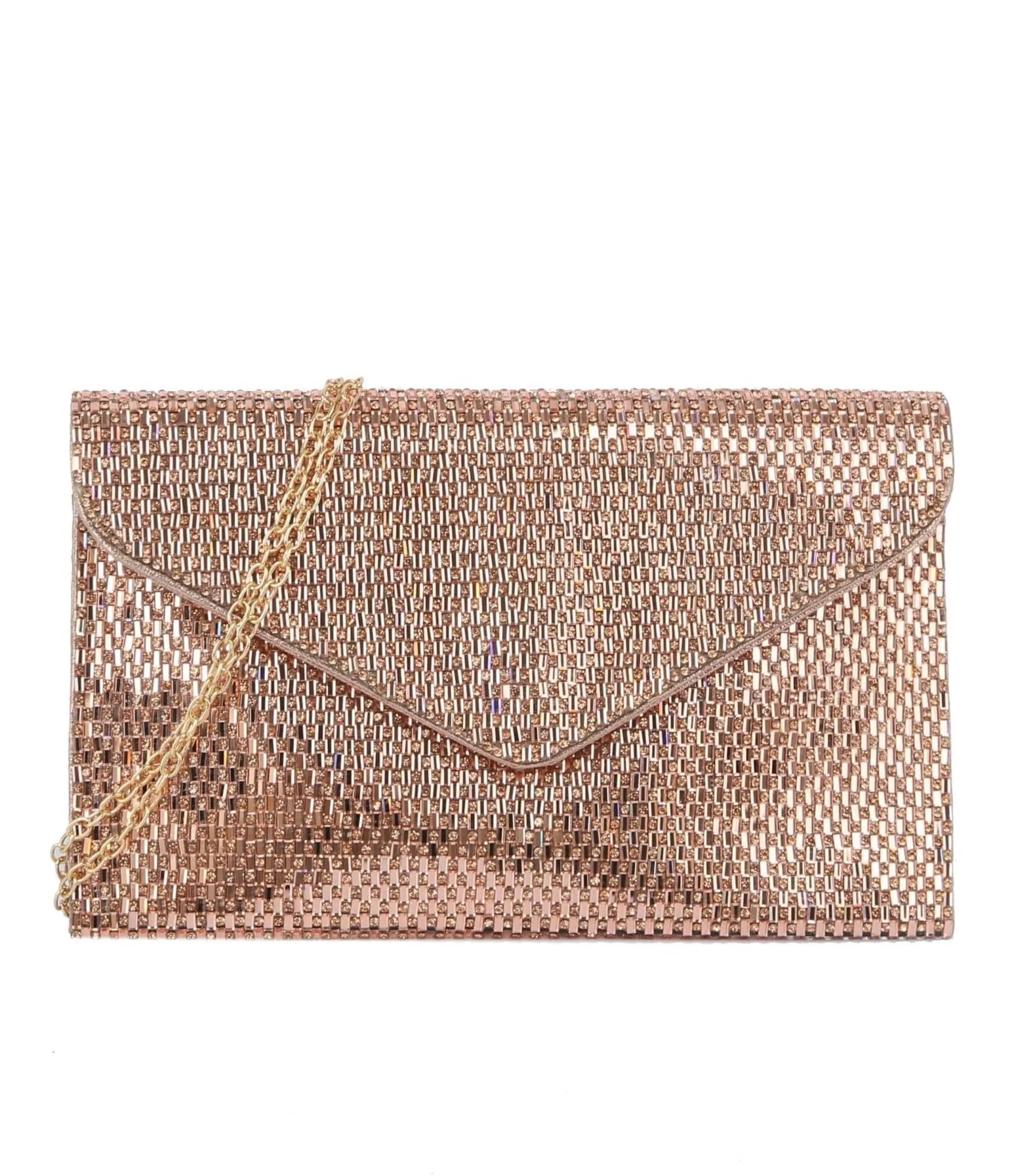 TD0025 Jennifer Metallic Woven Rhinestone Envelope Clutch