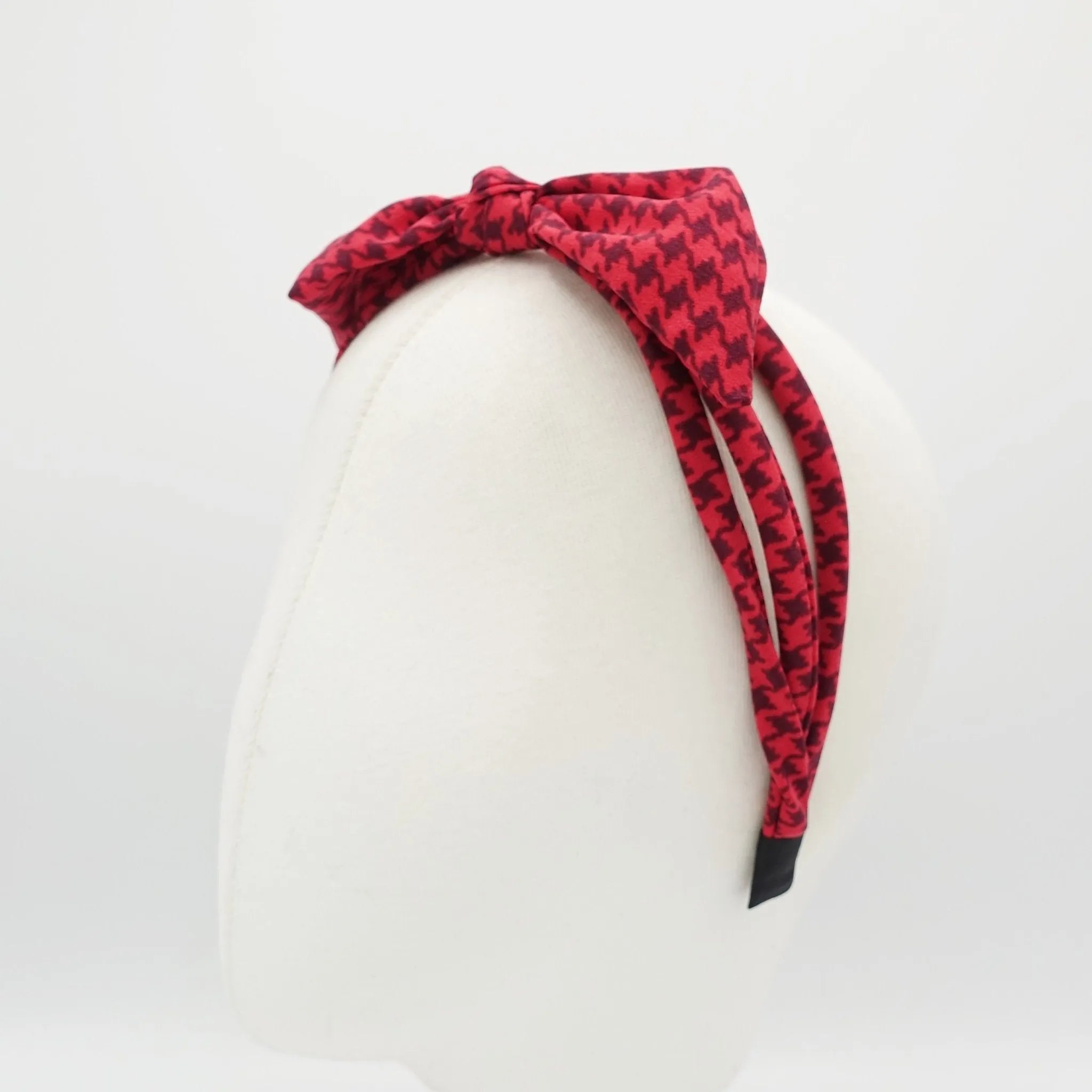 triple strand headband houndstooth check bow knot thin hairband women hair accessory